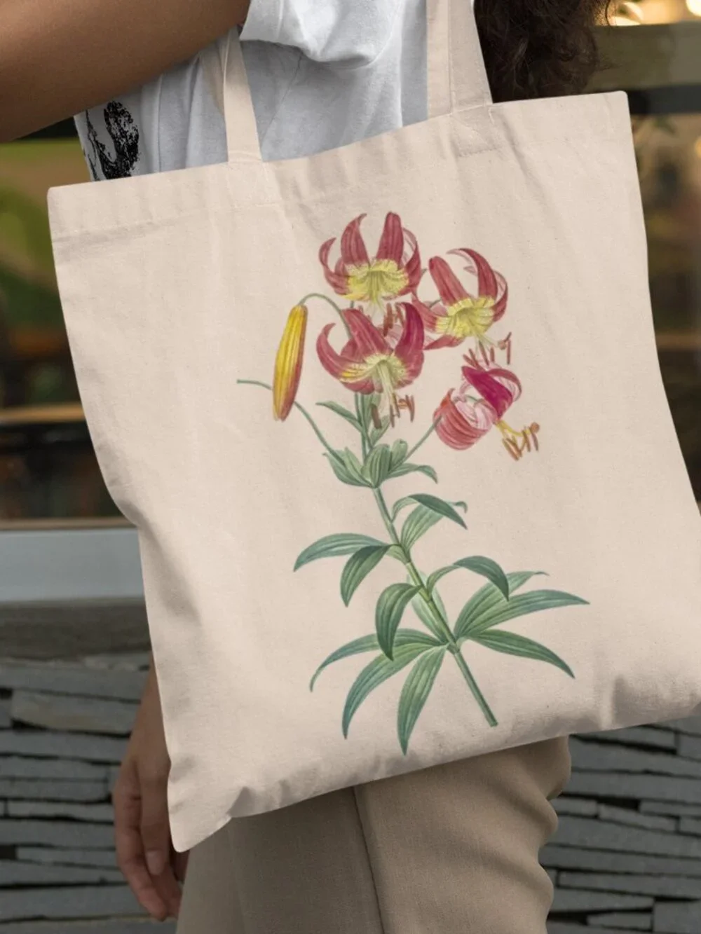 Turban Lily Vintage Floral Print Graphic Canvas Tote Bag